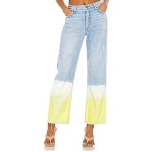 GRLFRND Button Fly Flare Leg High Rise Emily Jeans In Yellow Horizon Size 27